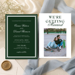 Invitation Élégant Mariage Minimaliste Photo Vert Émeraude