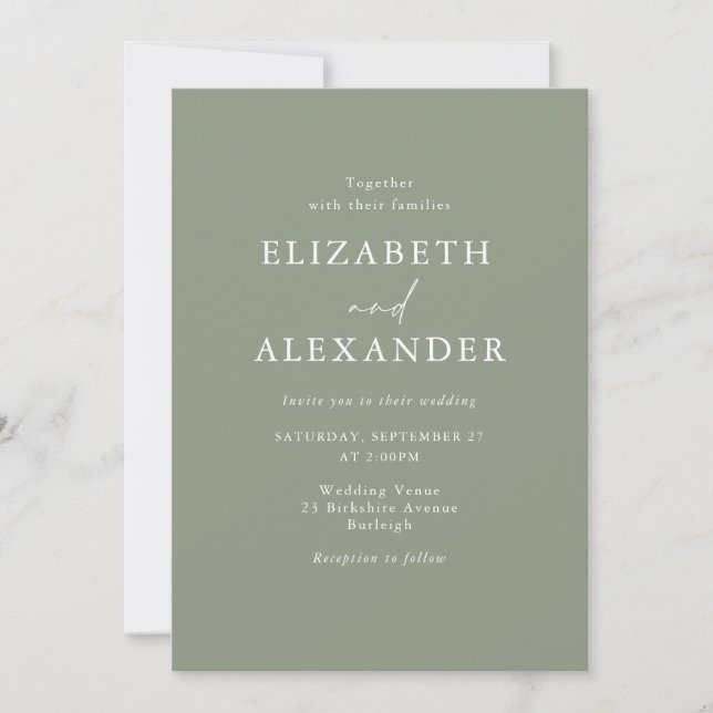 Invitation Élégant Mariage minimaliste Sage Green (Devant)