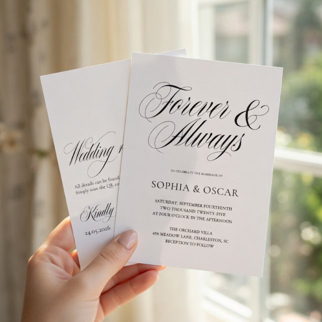 Invitation Élégant Mariage Minimaliste Script Forever & Alway (Créateur téléchargé)