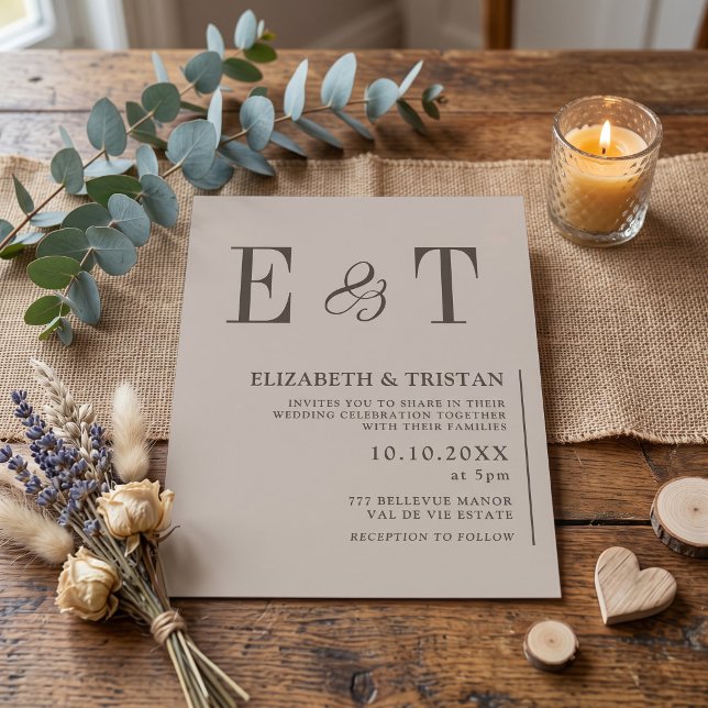 Invitation Élégant mariage minimaliste taupe  (Créateur téléchargé)