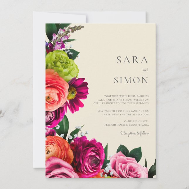 Invitation Élégant mariage moderne à fleurs (Devant)