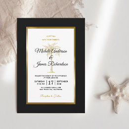 Invitation Élégant Mariage Moderne Arbre à Palmes Noir Blanc 