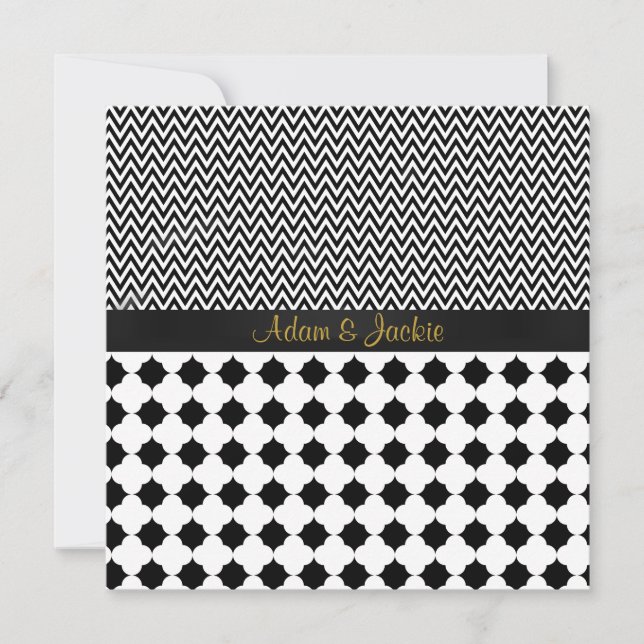 Invitation ELÉGANT & MARIAGE MODERNE Black White Gold (Devant)