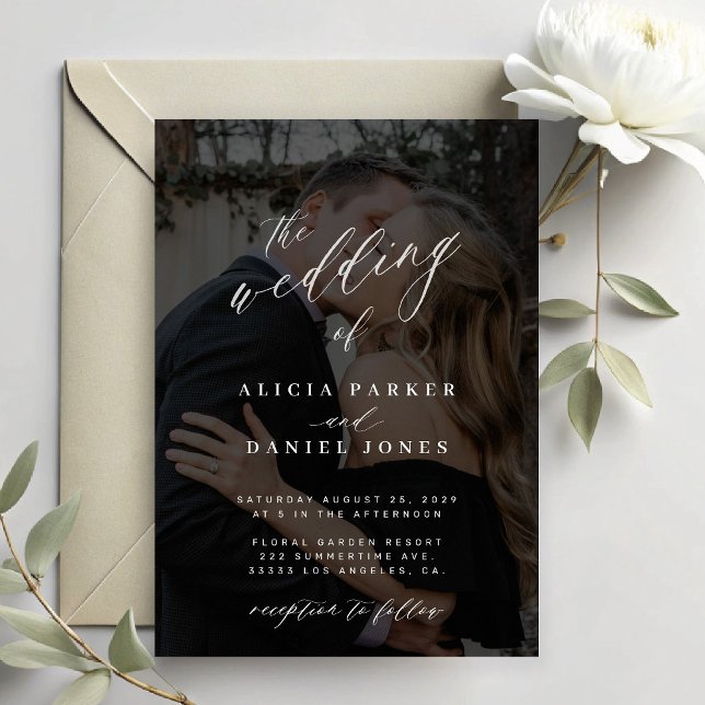 Invitation Élégant Mariage Moderne Calligraphie Photo Invitat (Créateur téléchargé)