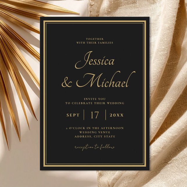 Invitation Élégant Mariage moderne chic noir et or (Créateur téléchargé)