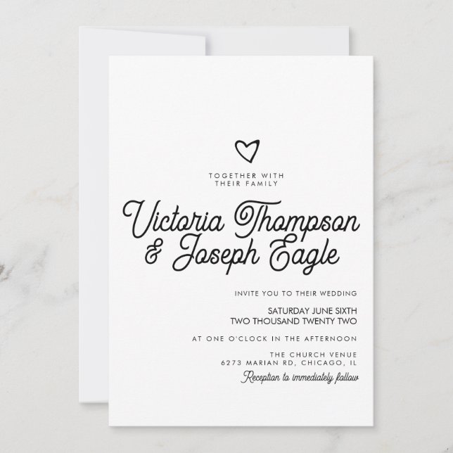 Invitation Élégant Mariage Moderne Écriture Tourbillonnante N (Devant)