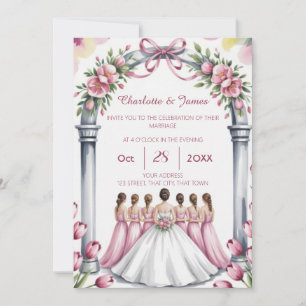 Invitation Élégant mariage moderne floral rose poussiéreux