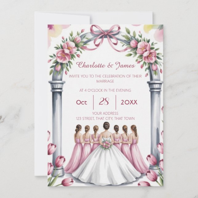 Invitation Élégant mariage moderne floral rose poussiéreux (Devant)