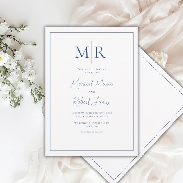 Invitation Élégant mariage moderne monogramme bleu marine (Créateur téléchargé)