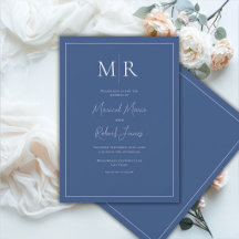 Élégant Mariage Moderne Monogramme Bleu Marine