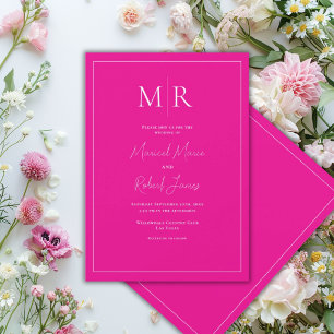 Invitation Élégant Mariage Moderne Monogramme Rose Fuschia