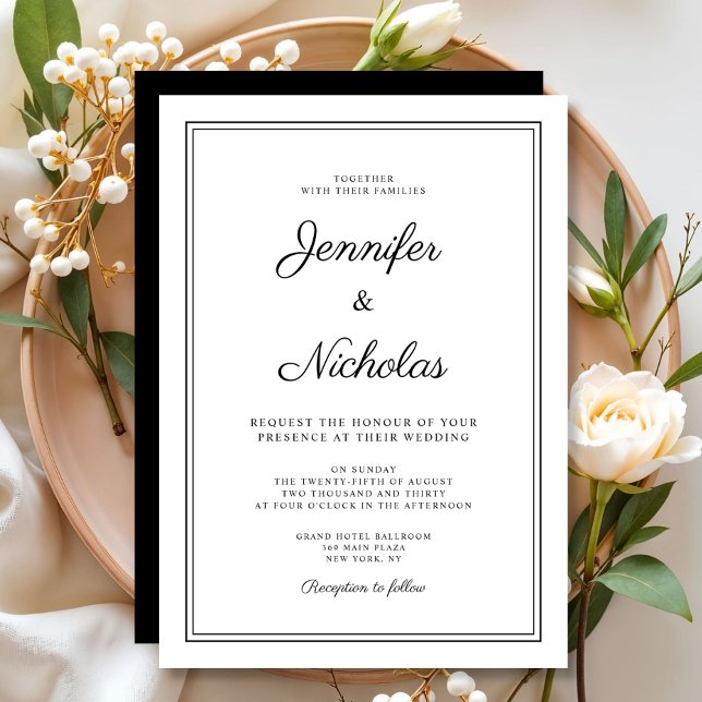 Invitation Élégant Mariage moderne noir et blanc (Elegant Modern Black And White Script Wedding Invitation
)