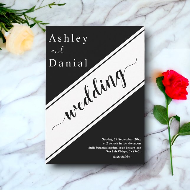 Invitation Élégant Mariage moderne Noir Et Blanc Design (Créateur téléchargé)