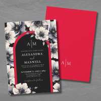 Élégant Mariage moderne noir rouge floral
