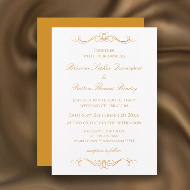 Invitation Élégant Mariage Moderne Or & Blanc Script Personna (Personalize this unique elegant gold and white wedding invitation template. Whimsical modern script.)