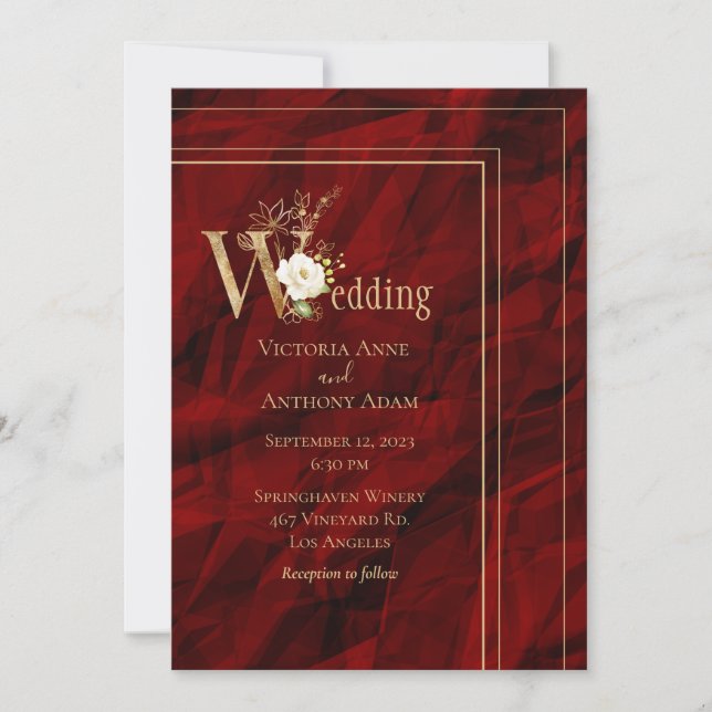 Invitation Élégant Mariage moderne Red Gold (Devant)