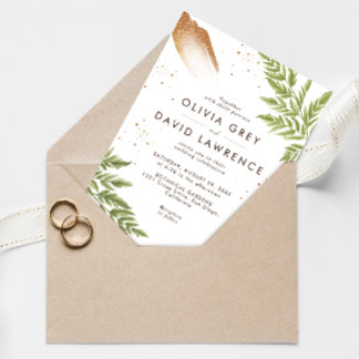Invitation Elégant Mariage moderne verdure et or