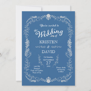 Invitation Elégant Mariage monochromatique bleu et argent