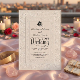 Invitation Élégant Mariage Monochrome Crème Beige Calligraphi