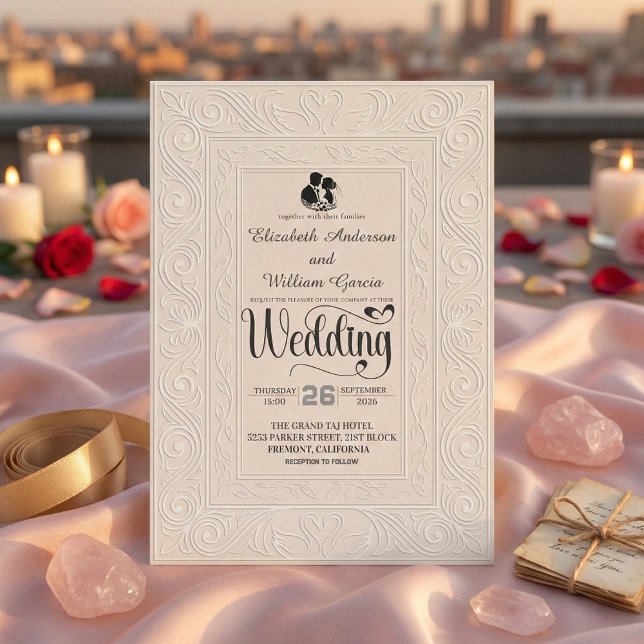 Invitation Élégant Mariage Monochrome Crème Beige Calligraphi (Créateur téléchargé)