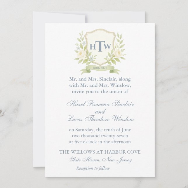 Invitation Élégant Mariage Monogram Crest (Devant)