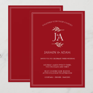 Invitation Élégant Mariage Monogramme Classique Rouge Cramois