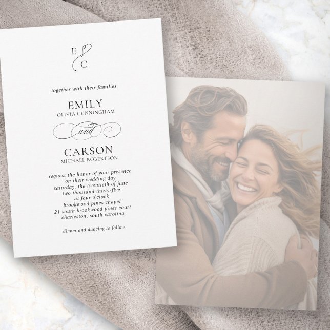 Invitation Élégant mariage Monogramme Logo photo moderne défr (Elegant Wedding Monogram Logo Modern Faded Photo Invitation)