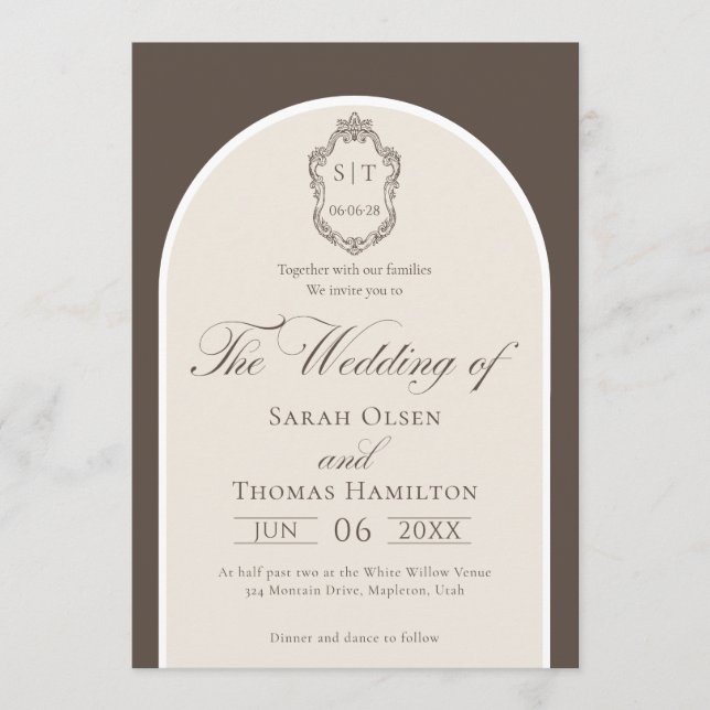 Invitation Élégant Mariage Monogramme Mocha Et Crème (Devant)