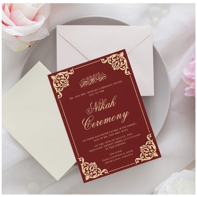 Invitation Élégant Mariage musulman de Bourgogne (Créateur téléchargé)