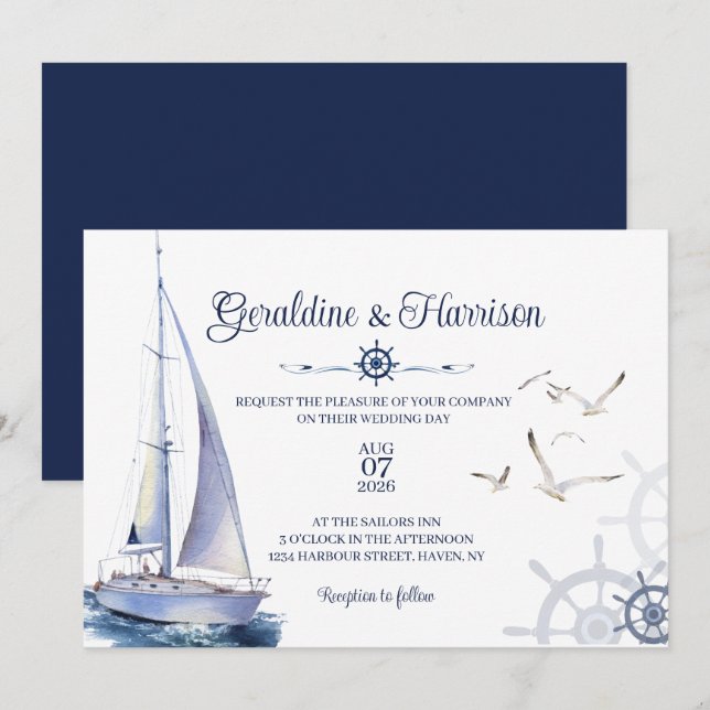 Invitation Elégant Mariage nautique (Devant / Derrière)