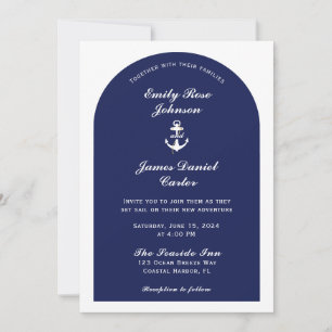 Invitation Elégant Mariage nautique blanc et marine