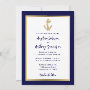 Invitation Élégant Mariage nautique bleu marine