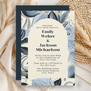 Invitation Élégant Mariage Naval Bleu Poussiéreux Arch