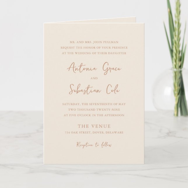 Invitation Élégant Mariage Neutre Terreux Code QR Moderne (Devant)
