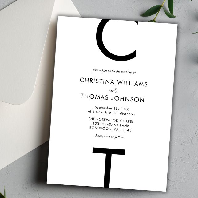Invitation Élégant Mariage noir blanc moderne (Créateur téléchargé)