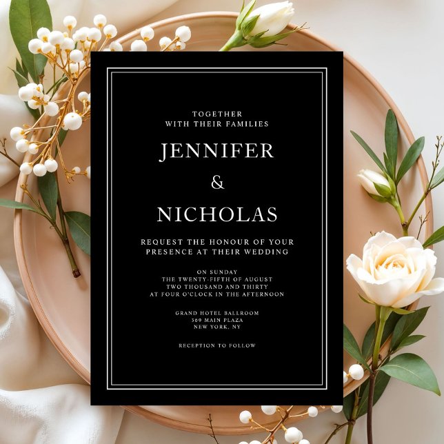 Invitation Élégant Mariage noir classique (Elegant Classic Black Wedding Invitation)