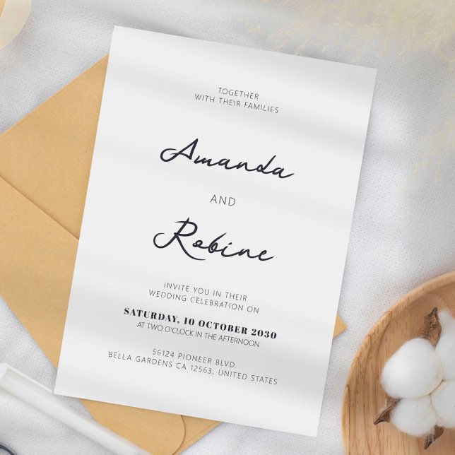 Invitation Élégant Mariage noir et blanc (Créateur téléchargé)