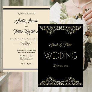 Invitation Élégant Mariage noir et or