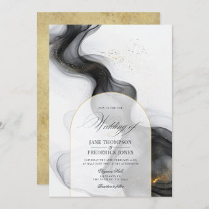Invitation Élégant Mariage noir et or en marbre d'encre