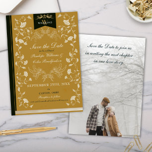 Invitation Élégant mariage noir et or Enregistrer la date