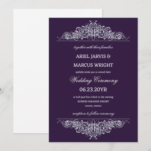 Invitation Élégant Mariage officiel (Devant / Derrière)