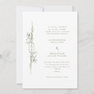 Invitation Élégant Mariage officiel baroque vert Sage