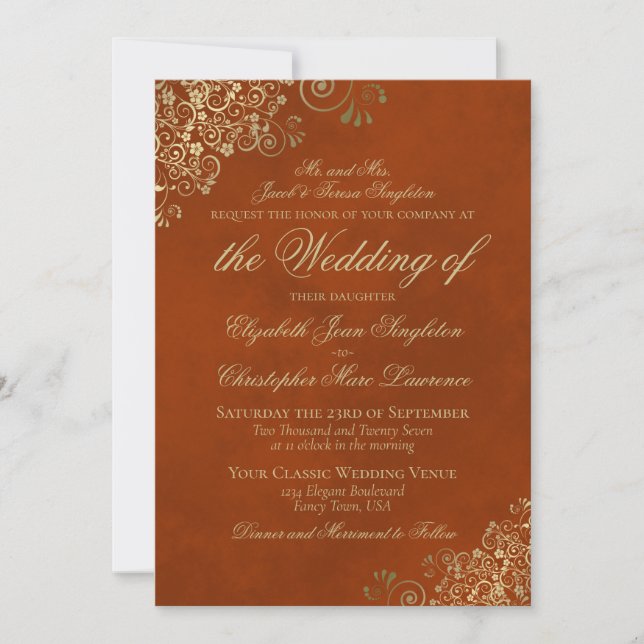 Invitation Elégant Mariage officiel Burnt or Rust Orange & Go (Devant)
