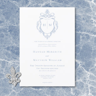 Invitation Élégant Mariage Oiseau et Blason de Chinoiserie Bl