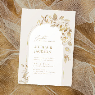 Invitation Élégant Mariage or botanique à arc floral