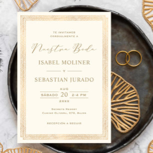 Invitation Élégant Mariage Orné Doré Vintage Nuestra Boda