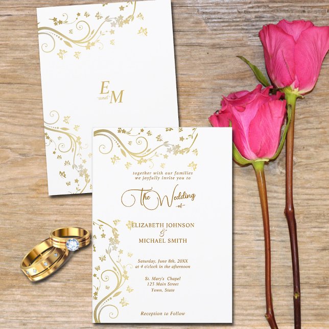 Invitation Élégant Mariage Papillons Vignes Or (Créateur téléchargé)