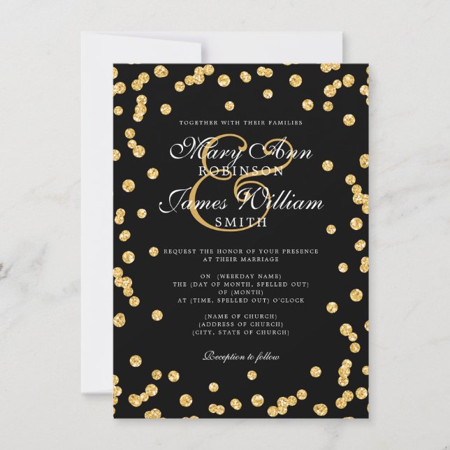 Invitation Elégant mariage Parties scintillant or Confetti No (Devant)
