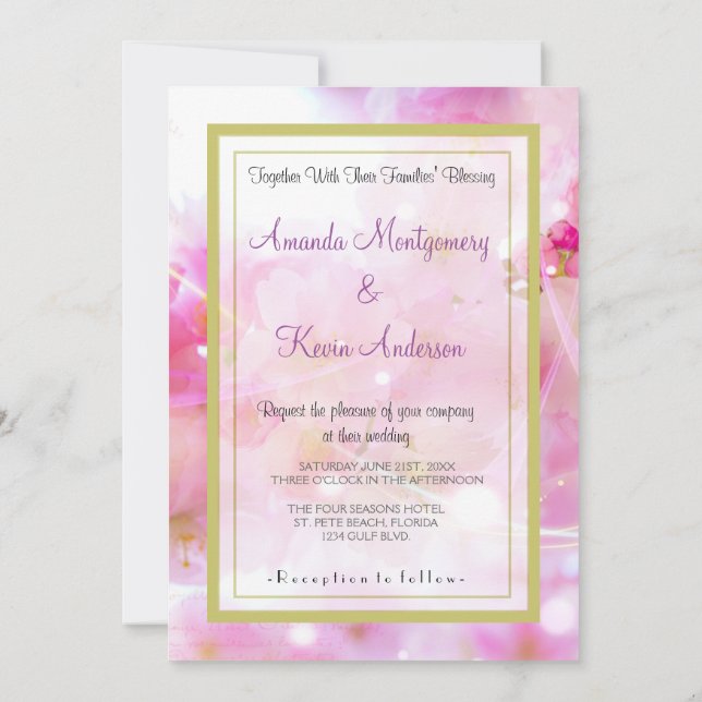 Invitation Élégant Mariage Pastel Rose Cherry Blossoms (Dos)