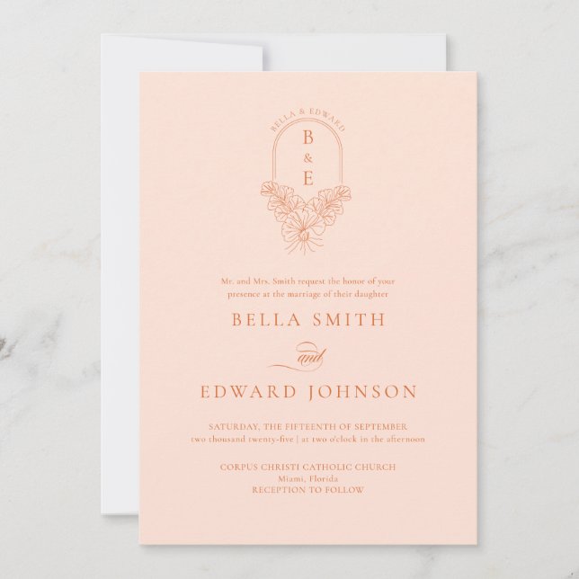 Invitation Élégant Mariage Peach Fuzz (Devant)